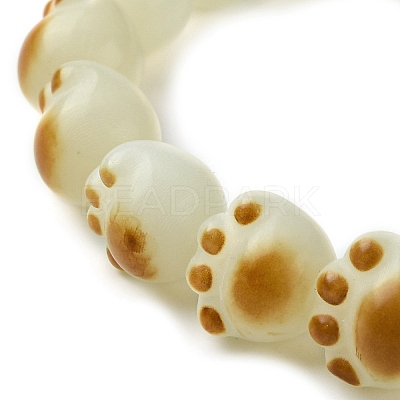 Cat Paw Print Natural Bodhi Root Beaded Stretch Bracelet BJEW-TA00457-1