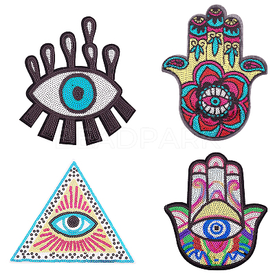 4Pcs 4 Style Computerized Embroidery Cloth Self Adhesive Sequins Patches DIY-AR0002-42-1