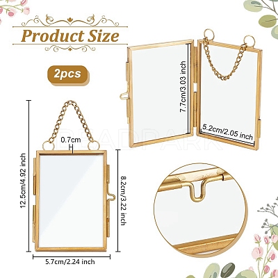 Rectangle Mini Brass Wall Hanging Photo Frame for Pressed Flower with Chain ODIS-WH0061-05AG-1