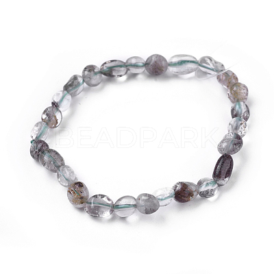 Natural Lodolite Quartz Bead Stretch Bracelets BJEW-K213-07-1