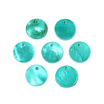 Spray Painted Natural Freshwater Shell Flat Round Charms SHEL-N036-09-1