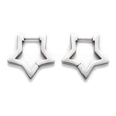 Tarnish Resistant 304 Stainless Steel Star Huggie Hoop Earrings STAS-J033-05P-1