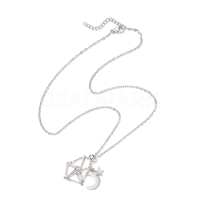 304 Stainless Steel Empty Macrame Pouch Star Moon Pendant Cable Chain Necklace Making NJEW-JN05281-01-1