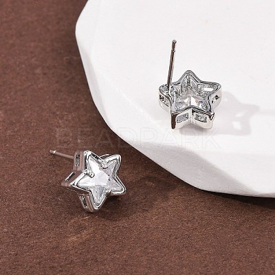 Brass Micro Pave Clear Cubic Zirconia Stud Earrings EJEW-C174-02C-P-1