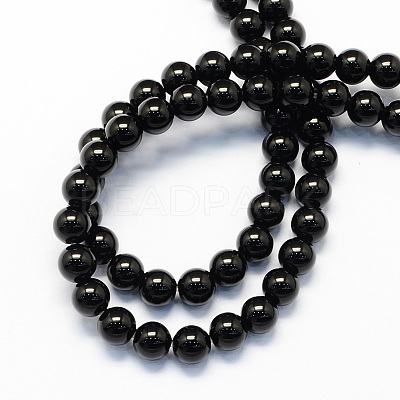 Round Natural Dyed & Heated Black Onyx Beads Strands G-S119-6mm-1