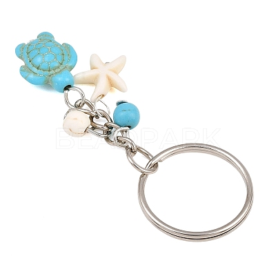 20Pcs Turtle with Starfish Synthetic Turquoise Pendant Keychains KEYC-CP0001-47A-1