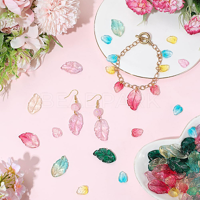 100Pcs 10 Colors Autumn Theme Two-Tone Transparent Glass Charms GLAA-SC0003-11-1