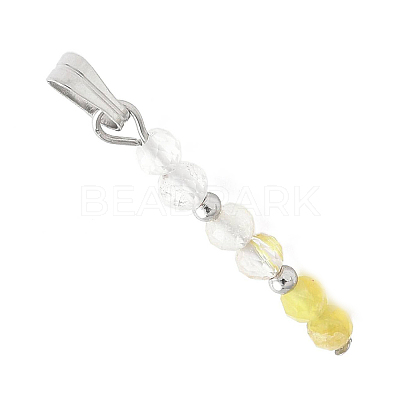 Faceted Round Natural Quartz Crystal & Gold Rutilated Quartz & Yellow Opal Beaded Pendants PALLOY-JF03529-04-1