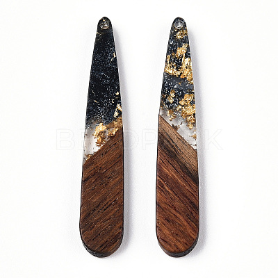 Transparent Resin & Walnut Wood Pendants RESI-N039-69C-1