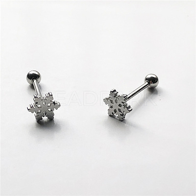 316L Surgical Stainless Steel Snowflake Straight Barbell 15 Gauge Piercing Tongue Rings for Women Men FS-WGAECD9-01-1