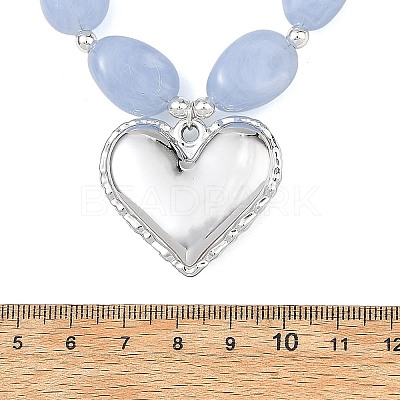 Acrylic Heart Pendant Oval Imitation Gemstone Beaded Necklaces for Women NJEW-JN06479-02-1
