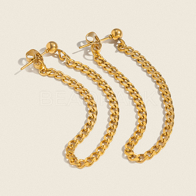 Minimalist Curb Chain Tassel 304 Stainless Steel Stud Earrings UW3398-1