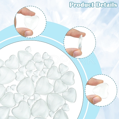 48Pcs 6 Styles Transparent Heart Glass Cabochons GGLA-FS0001-07-1
