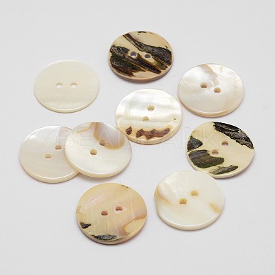 2-Hole Flat Round Shell Buttons SHEL-P012-24-1