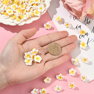100Pcs Handmade Polymer Clay 3D Flower Plumeria Beads CLAY-SC0002-48C-1