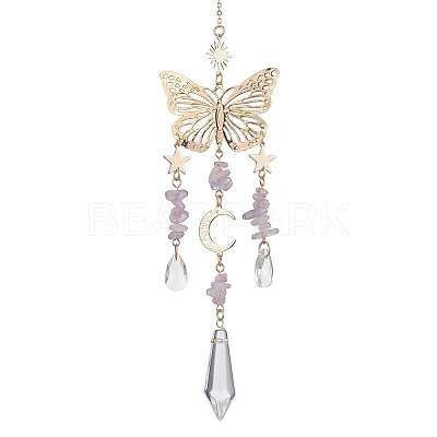 Amethyst with Glass Pendant Decorations HJEW-TA00129-03-1