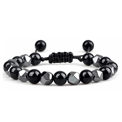 Natural Obsidian Round Beaded Braided Bead Bracelets for Women Men XZ2311-2-1