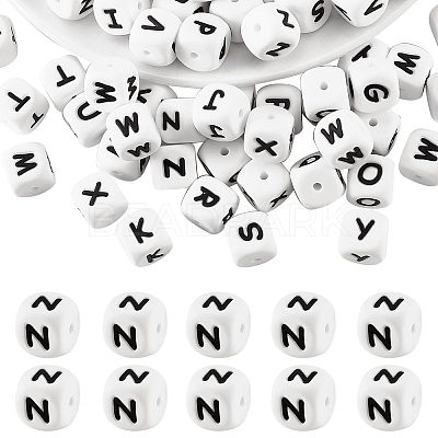 20Pcs White Cube Letter Silicone Beads 12x12x12mm Square Dice Alphabet Beads with 2mm Hole Spacer Loose Letter Beads for Bracelet Necklace Jewelry Making JX432N-1