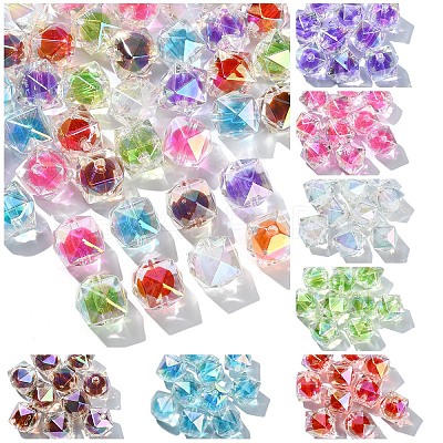 10Pcs Two Tone UV Plating Rainbow Iridescent Acrylic Beads TACR-YW0002-33G-1