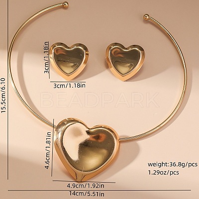 Heart Alloy Choker Necklace & Stud Earring Sers FS-WG43B4A-02-1