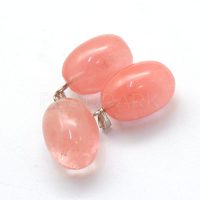 Oval Dyed Cherry Quartz Glass Pendants G-Q433-12-1