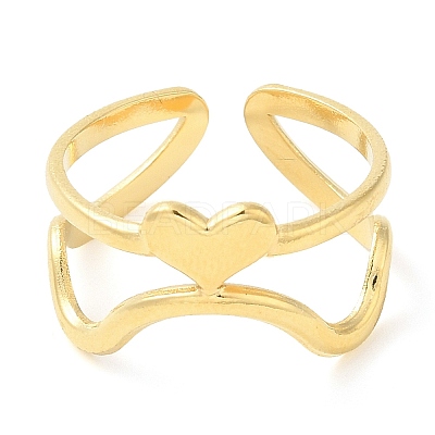 304 Stainless Steel Heart Open Cuff Ring for Women RJEW-I098-22G-1