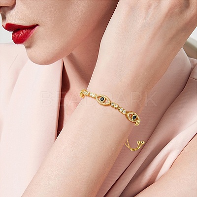 Horse Eye Cubic Zirconia Slider Bracelet BJEW-SZ0002-08A-1