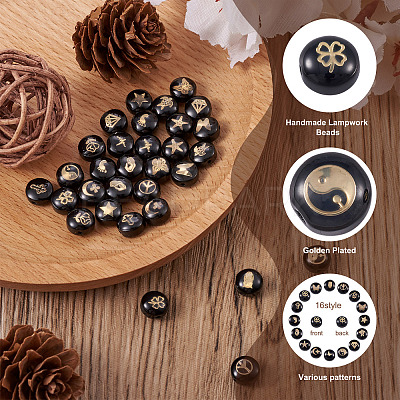 32Pcs 16 Style Handmade Lampwork Beads LAMP-CD0001-18-1