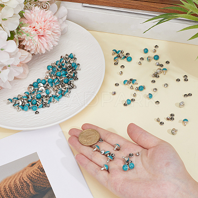 100Pcs Brass with Synthetic Turquoise Rivets KK-CL0001-01B-1