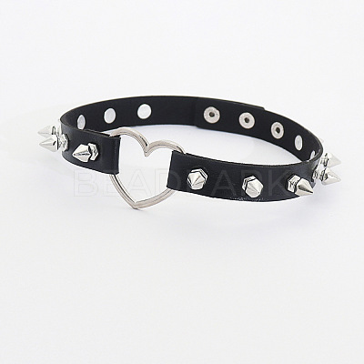 Spiked Rivet Alloy Heart Link PU Leather Choker Necklaces for Women FS-WGC3189-01-1