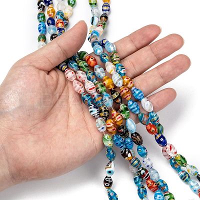 Oval Handmade Millefiori Glass Beads Strands LK-R004-37-1