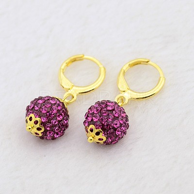 Dangling Round Ball Resin Rhinestone Earrings LS-EJEW-J080-23G-1