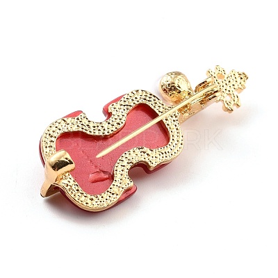 Violin Alloy Brooch with Resin Pearl JEWB-O009-01-1