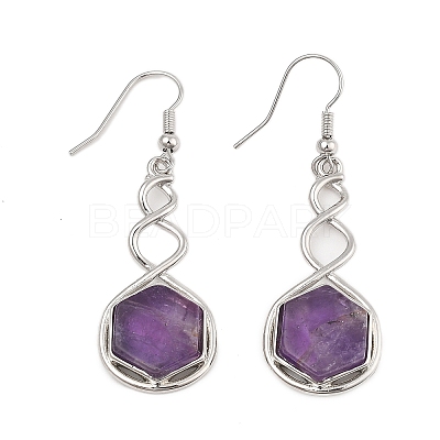 Hexagon Natural Amethyst Dangle Earrings EJEW-K298-01P-01-1