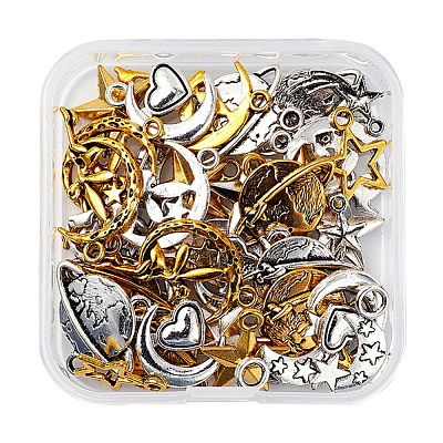 50Pcs 10 Style Starry Sky Theme Alloy Pendants FIND-YW0001-33-1