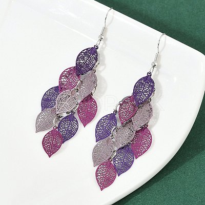 430 Stainless Steel Leaf Dangle Earrings EJEW-A137-06P-01-1