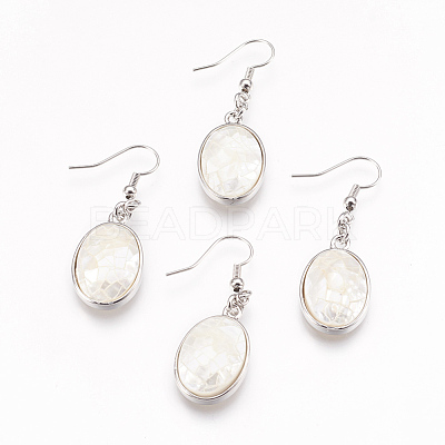 Natural White Shell Dangle Earrings EJEW-F162-B04-1