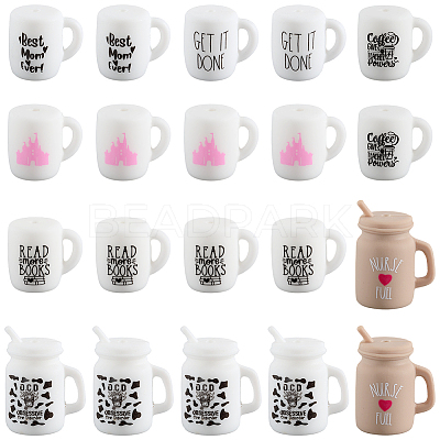 20Pcs 7 Styles Straw Cup with Word Food Grade Eco-Friendly Silicone Focal Beads SIL-SC0002-17-1