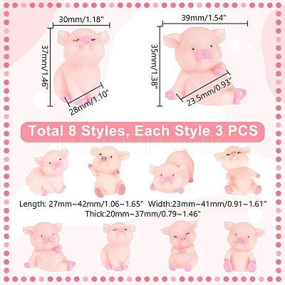 24Pcs 8 Styles Resin Pig Figurines Ornaments DJEW-GA0001-55-1