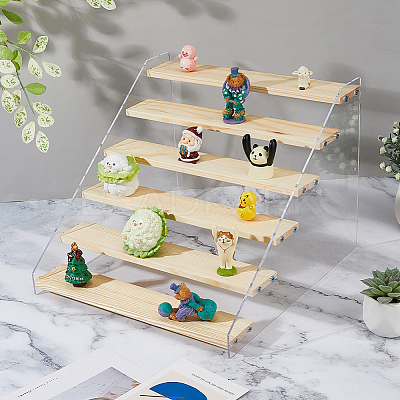 Rectangle Acrylic with Wood Minifigures Organizer Display Risers ODIS-WH0038-102D-1