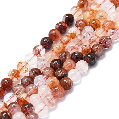 Natural Red Hematoid Quartz/Ferruginous Quartz Beads Strands G-K245-A02-02-1