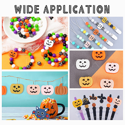 20Pcs 5 Colors Pumpkin Jack-O'-Lantern Halloween Food Grade Eco-Friendly Silicone Beads SIL-AR0001-10-1