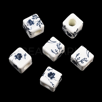 Floral Printed Porcelain Beads X-PORC-Q161-6-1