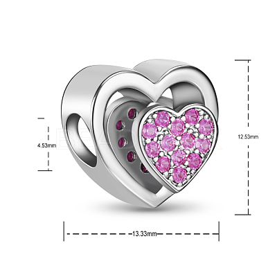 Rhodium Plated 925 Sterling Silver Cubic Zirconia European Beads TS-C-149-1
