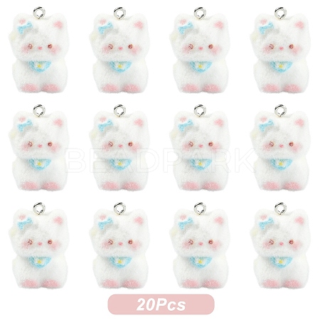 Cat Shape Flocky Opaque Resin Pendants RESI-YWC0002-04B-1