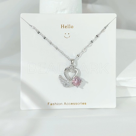 304 Stainless Steel Pave Pink and Clear Cubic Zirconia Pendant Necklaces FS-WGACF2A-02-1