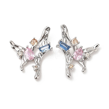 Colorful Cubic Zirconia Butterfly Stud Earrings EJEW-H092-04P-1