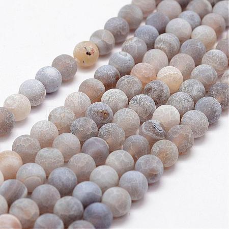 Frosted Natural Weathered Agate Beads Strands G-F374-8mm-02-1