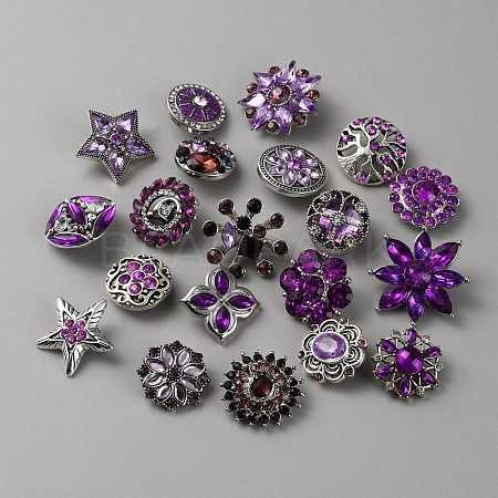 Alloy Rhinestone Snap Button BUTT-WH0028-69C-1