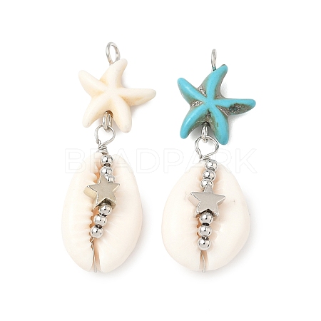 2Pcs Natural Mixed Cowrie Shell Pendants PALLOY-JF03860-1